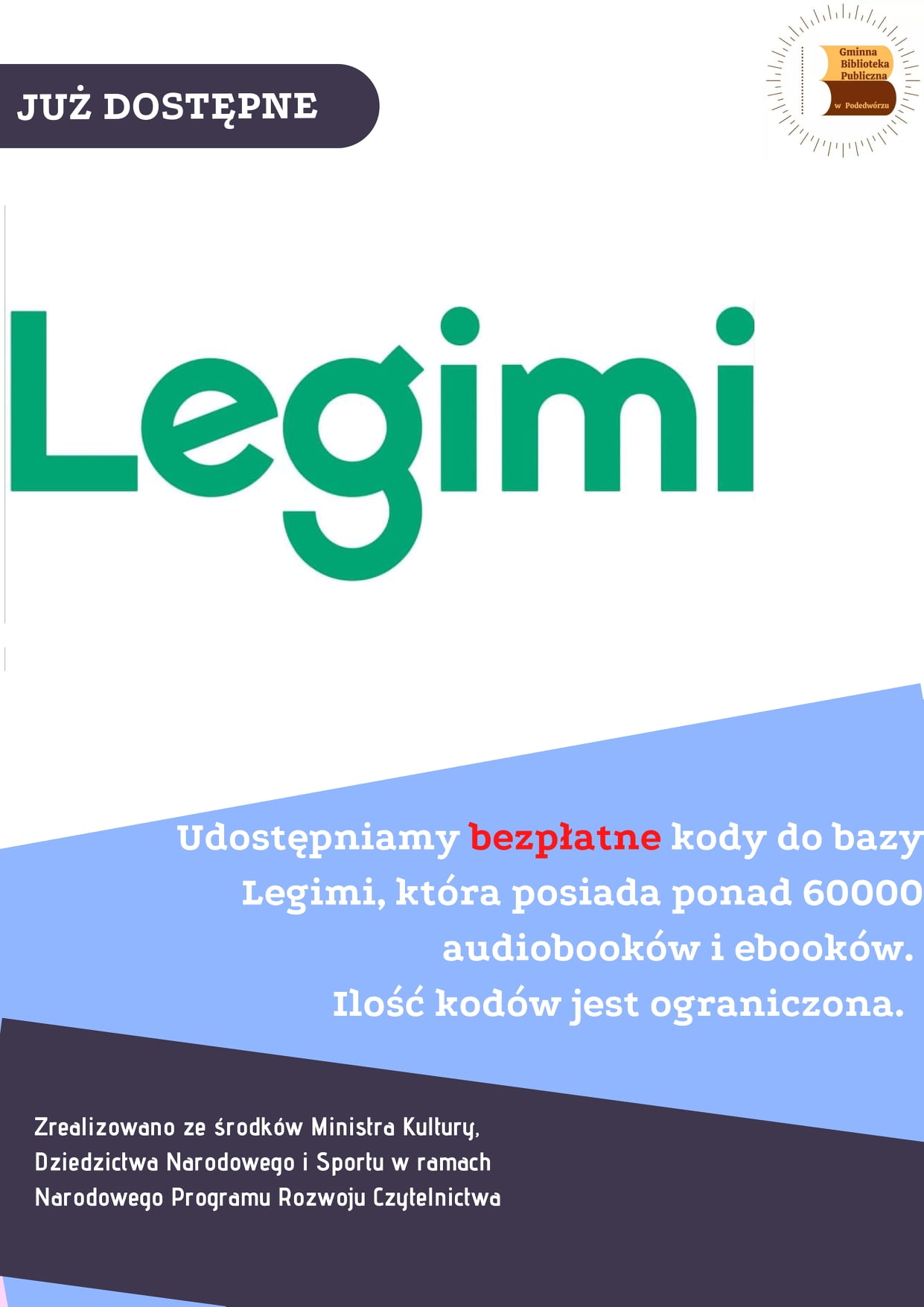 Plakat informujący o darmowych kodach Legimi